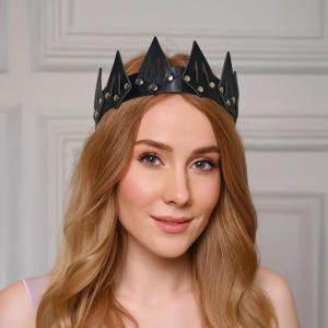 Black leather crown, Evil queen crown, Goth crown, Gothic headpiece, Festival crown, Burning man crown, King crown, Adjustable crown