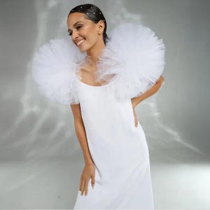 Witte pom pommouwen, Tule mouwen, Afneembare mouwen, Gezwollen mouwen, Extra mouwen, Afneembare mouwen, Jurkmouwen, Bruidsmouwen