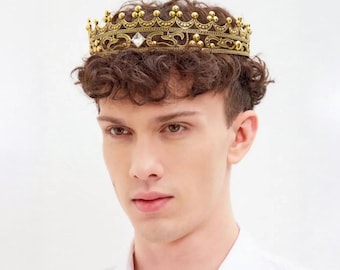 Gold crown for men, Mens king crown, Royal gold crown, Medieval crown, Gothic crown for men, Prince crown, King costume crown, Monarch crown