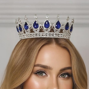 Hochzeitskrone, Königsblaue Krone, Königsblaue Krone, Hochzeitskrone, blaue Kristall Tiara, Prinzessinenkrone blau, Strass Krone, Königsblau Diadem, Brautkrone blau, Hochzeitskrone
