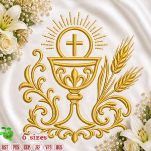 Holy Communion Embroidery Design, Sacred Host and Chalice Pattern, Church Embroidery, Instant Download