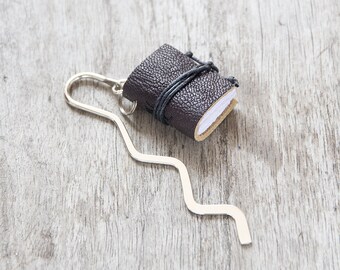Miniature book bookmark, leather bookmark, mini book charm, gadget book mark, book jewelry for teacher, librarian, book lover, reader