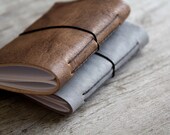 Hand bound leather journal set of 2, leather notebook, travel journal, pocket notebook, stocking filler, leather diary blank book brown grey