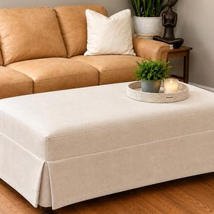 Large Square Custom Ottoman Slipcover with Pleated Corners, Coffee Table Bench Cover – Made to Measure Canvas, Denim, Pure Linen