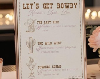 Western Bachelorette Bar Menu Sign, Cowgirl Cocktail Party Canva Template, 8x10 Printable Digital Download, Last Rodeo Signature Cocktails