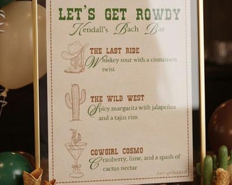 Western Bachelorette Bar Menu Sign, Cowgirl Cocktail Party Canva Template, 8x10 Printable Digital Download, Last Rodeo Signature Cocktails
