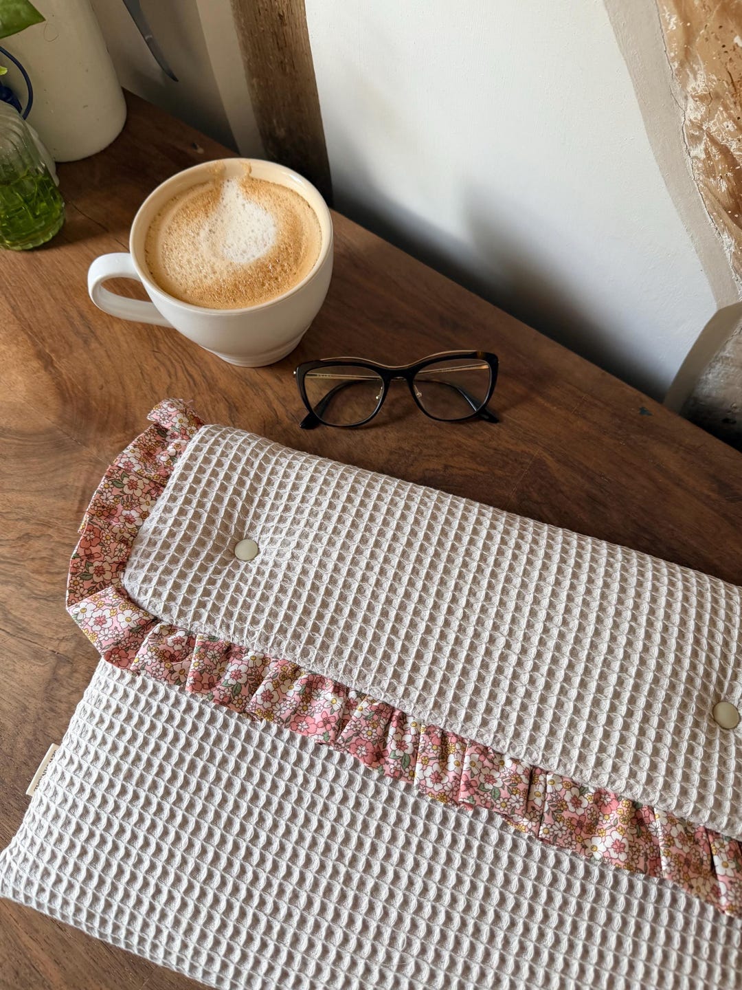 Floral Ruffle Laptop Sleeve | Beige Waffle Fabric, Handmade Cover - Etsy