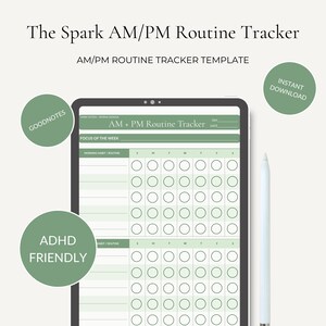 ADHD ochtend/avondroutinetracker | Digitale GoodNotes-pdf | Gewoontetracker | Spark-systeem