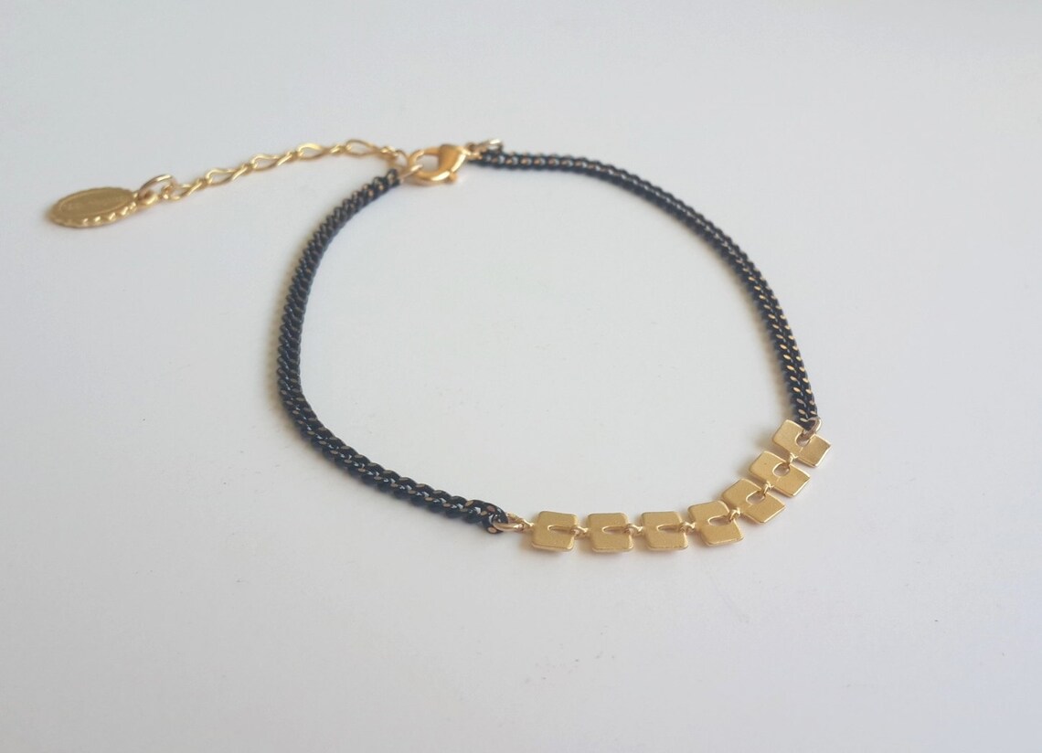 Black And Gold Anklet Gold Ankle Bracelet Black Anklet Etsy