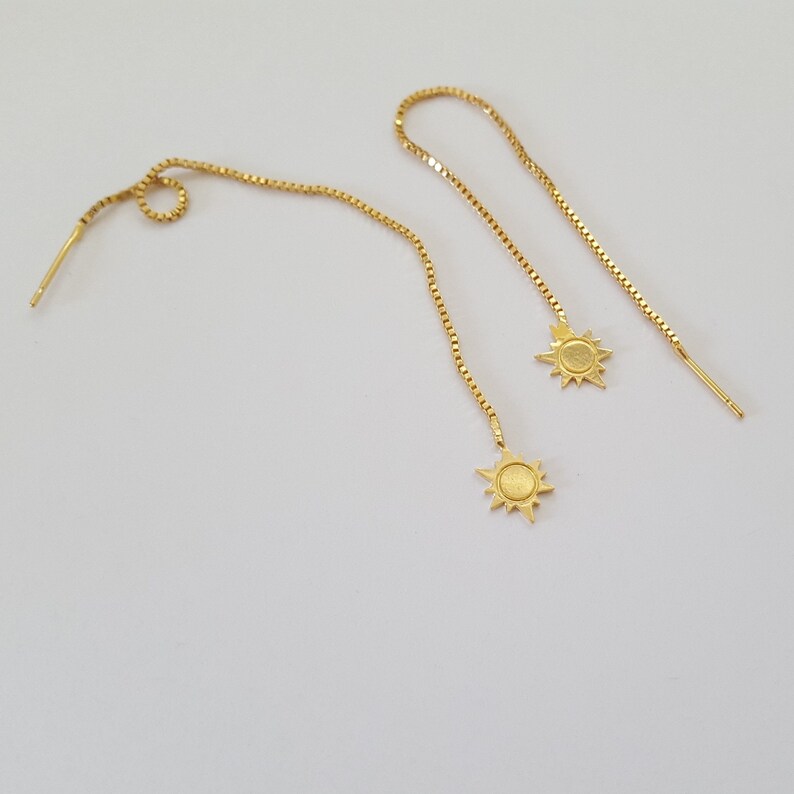 Gold Plated Chain Earrings Dainty Sun Earrings Thin Chain Stick Earrings Delicate earrings Long Threader Earrings sun jewelry