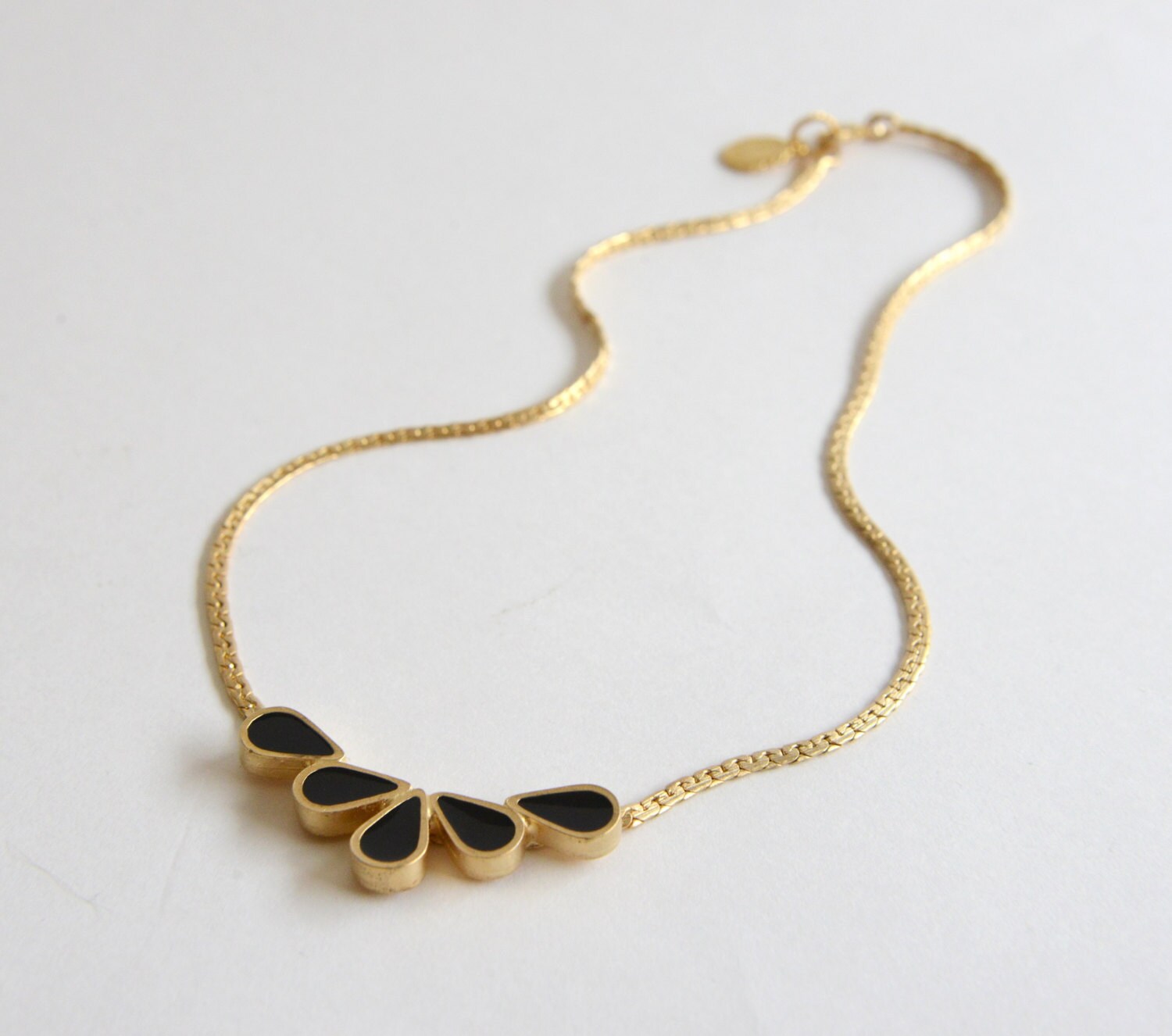 Gold and Black Necklace Black Enamel Necklace Statement Etsy