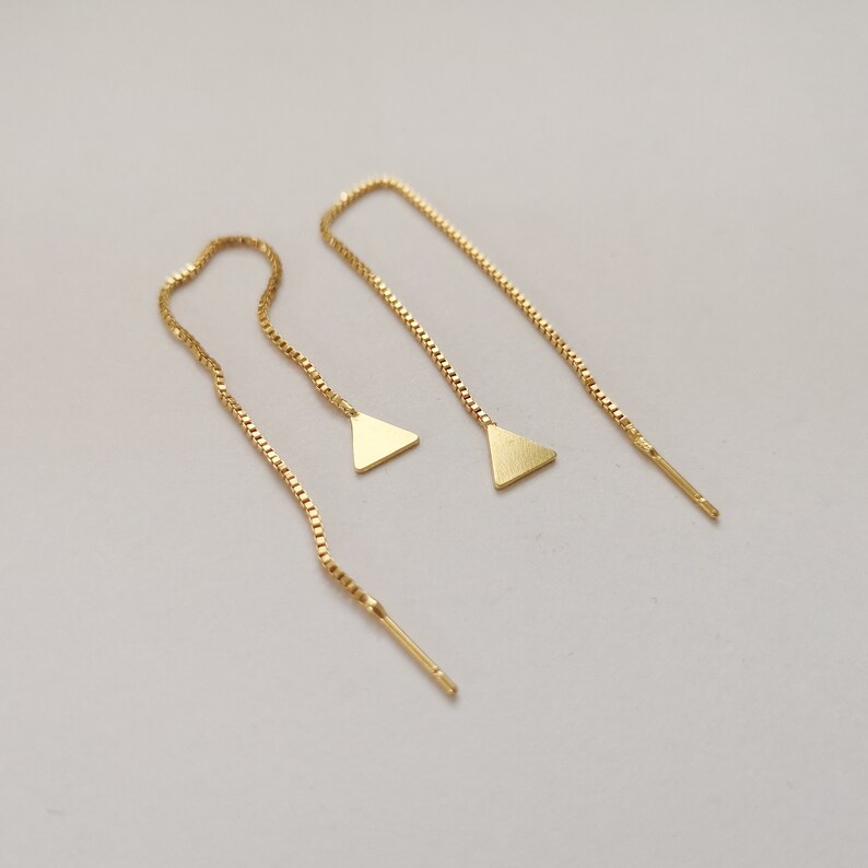 Threader Earrings Gold Plated Chain Earrings Triangle Etsy