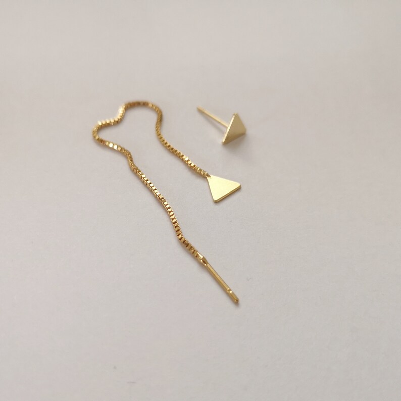 Threader Earrings dainty earrings Geometric threaders Thin Chain Stick Earrings Gold Plated Chain Earrings Triangle threader earrings