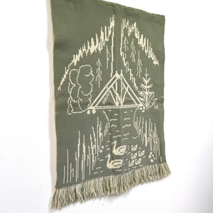 Vintage Finnish Rya Wall Hanging – Reversible Woven Wool Tapestry, 1960s–70s Scandinavian Textile Art, natural wall art, Green Tapestry