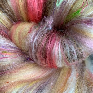 Raspberry Truffle -  Spinning Batt | Unique Art Batt | Wool Blend Batt | Exotic Fiber Batt