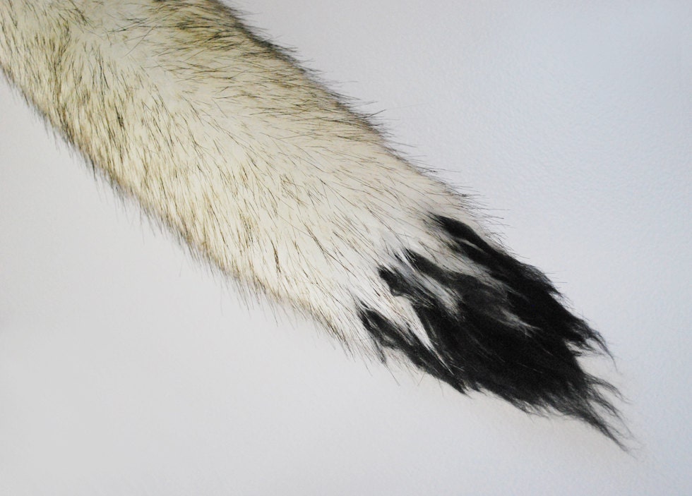 Arctic Fox Tail White with Black Tip Pretend Etsy