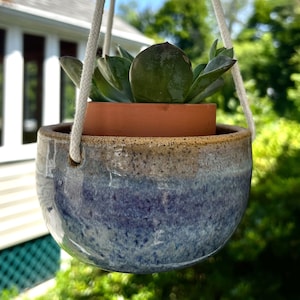 Pottery - Hand Thrown Stoneware Hanging Planter in Purple