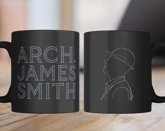 Personalized Architect Blueprint Mug | Custom Name Black Ceramic Coffee Cup
