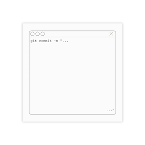 May include: A white square sticker featuring a minimalist design of a computer window. The window displays the text "git commit -m "..."" in a sans-serif font. The sticker has a simple, clean aesthetic, suitable for tech enthusiasts.
