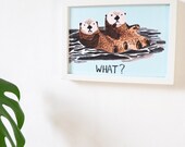 Otters Lovers holding hands sleepy river A4 illustration gilcee print