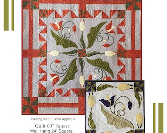 Tulip Pinwheels Quilt Pattern, Fusible Applique (PDF Pattern)