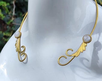 Golden wings necklace torc . Celtic necklace for wedding