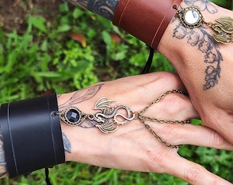 Dragon leather bracelet ring- statement jewelry