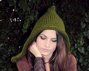 Pixie hat · Knit hat · Fairy · winter · woodland · Handknit Wool · Pixie hood- statement jewelry