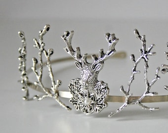 Queen King forest crown . Deer branches silver tiara