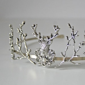 Queen King forest crown . Deer branches silver tiara . groom crown for woodland wedding