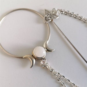 triple moon hair comb . barrete hair stick . celtic knot hairclip   Circle hair pin