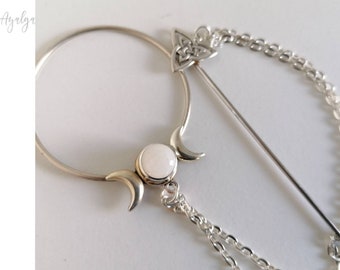triple moon hair comb . barrete hair stick . celtic knot hairclip   Circle hair pin