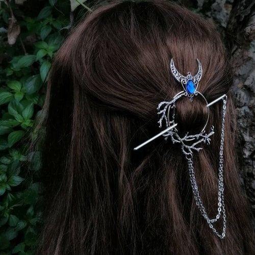Moon haircomb. Hair barrette half moon with stick