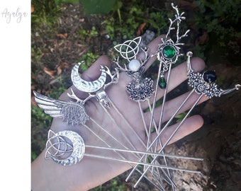hair sticks - magical hair stick - hair pin - pagan jewellery - celtic jewellery - moon hair accessories