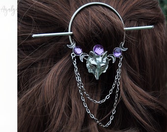 Moon wolf hair barrette, Triple Moon Fork