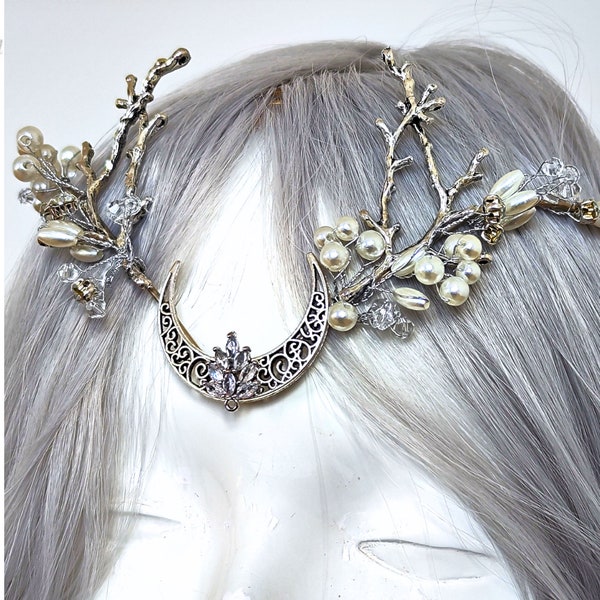 elvish woodland tiara with crystals ,moon crystal crown