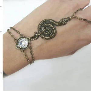 Handmade Dragon Bracelet Ring - Gothic Jewelry with Moonstone, Dragon Slave Bracelet, Fantasy and Medieval Inspired Jewelry