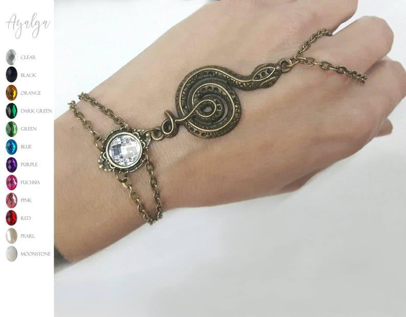 Handmade Dragon Bracelet Ring - Gothic Jewelry with Moonstone, Dragon Slave Bracelet, Fantasy and Medieval Inspired Jewelry
