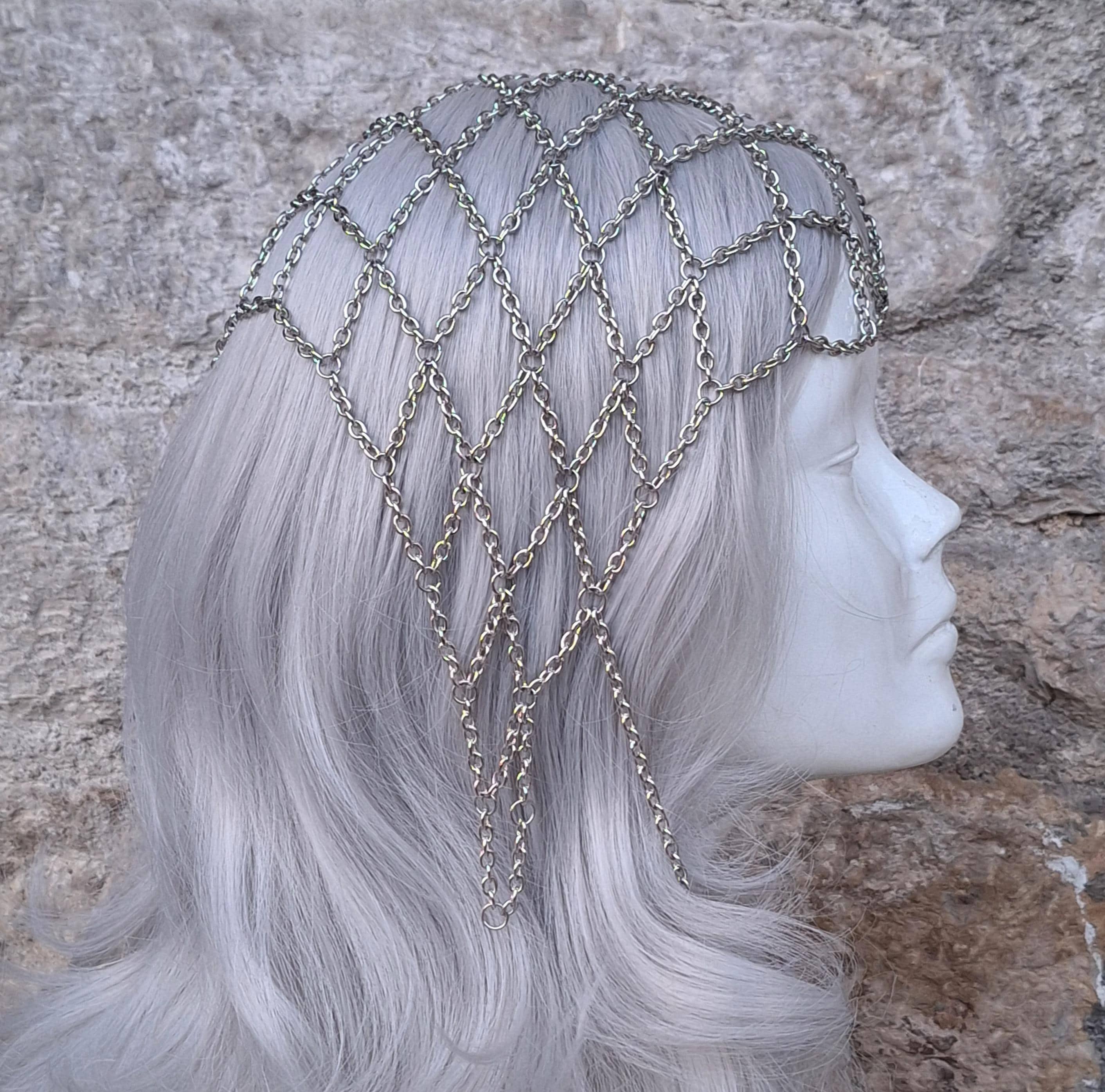 Handmade Crochet Medieval Headpiece with Silver Chains ✧NEW✧ Renaissance Chain Veil ~ LUMEN COLLECTION ~ I  main image 3