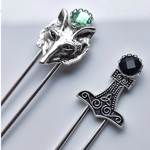 mjolnir hair pin , thor hammer hair stick , wolf jewelry , wolf hair stick , viking jewelry , hair pin viking , moon hair   Circle hair pin