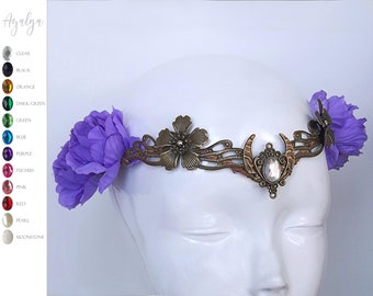 Moon crown - floral moon tiara- fairy crown - moon tiara - romantic tiara - flowers and moon - fairy crown flowers - pagan wedding - tiara