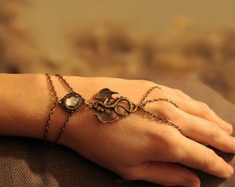 Dragon bracelet - Dragon bracelet ring- slave bracelet with dragon - Moonstone bracelet - Dragon jewerly - bracelet - snake bracelet chain