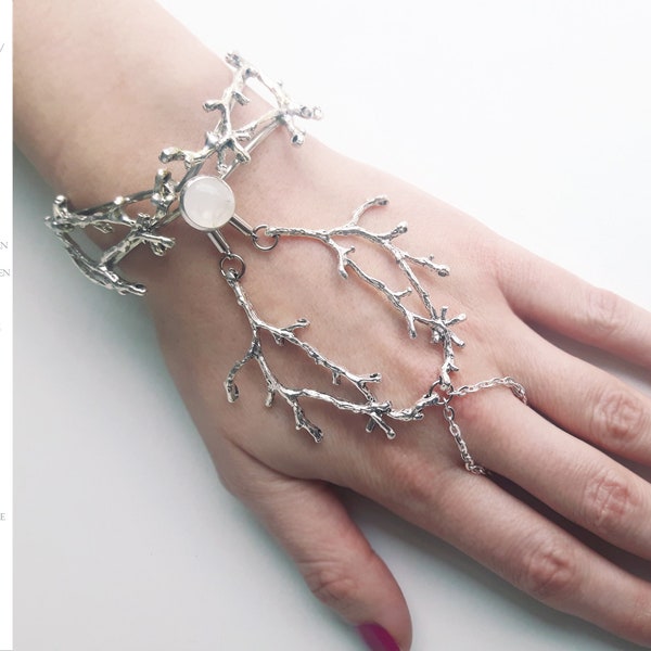 Elven bracelet -  slave bracelet - moonstone bracelet - ring bracelet - branches bracelet - pagan jewelry - elvish jewelry  - woodland