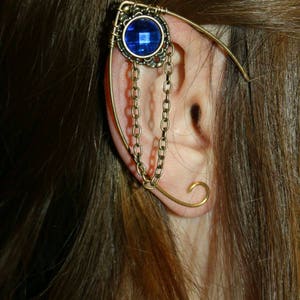 Handmade Elven ear cuff with chain detail, featuring moonstone, amethyst, or labradorite gemstones, no pierced ears required, elvish and Celtic inspired design