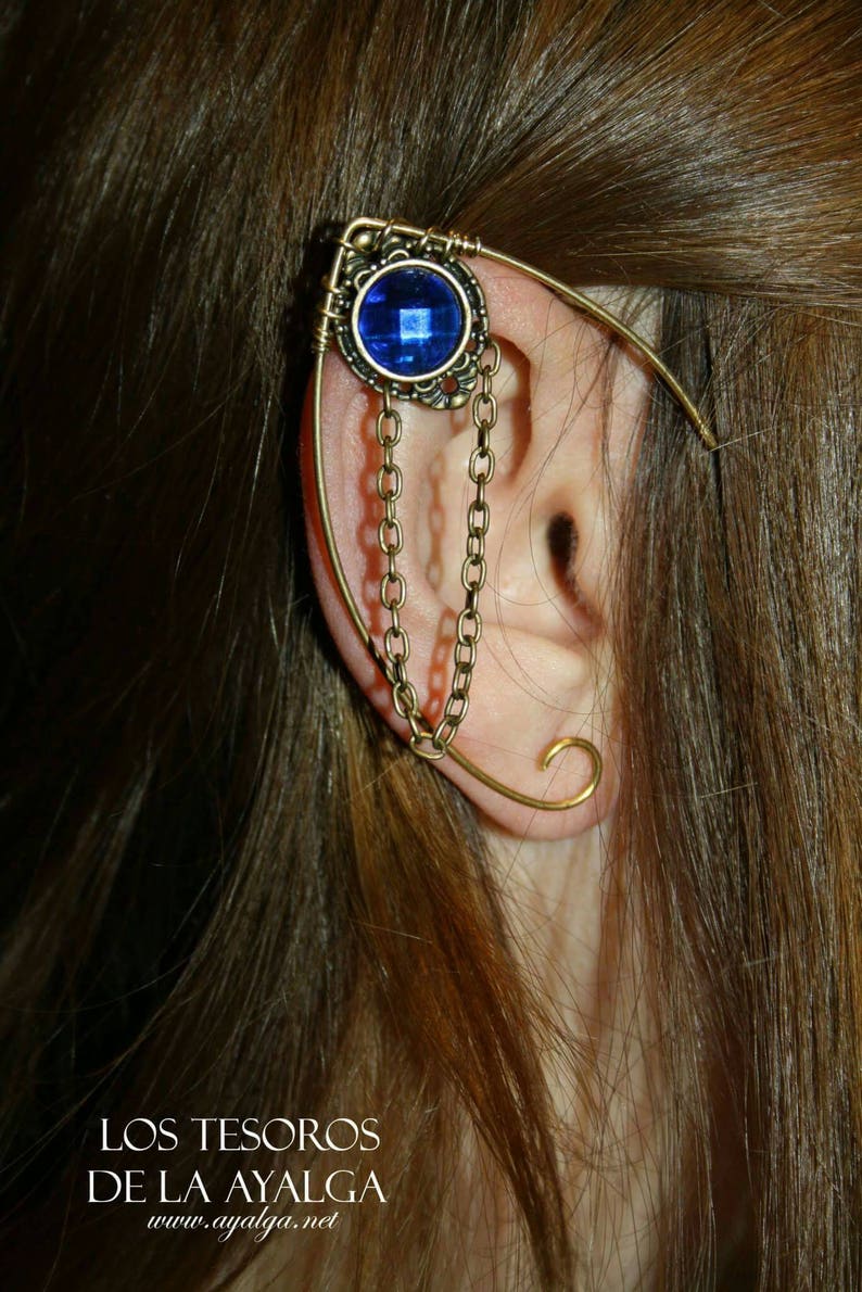 Handmade Elven ear cuff with chain detail, featuring moonstone, amethyst, or labradorite gemstones, no pierced ears required, elvish and Celtic inspired design