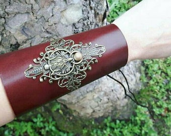 handmade wolf leather bracer . armour leather