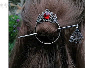 Skeleton hands Hair barrette with spider   stick - gothic brooch pin