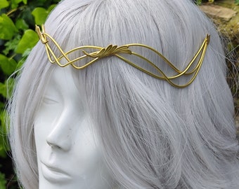 golden elvish tiara made of brass , elven crown with wings