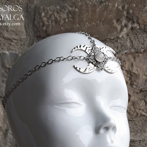 Moon Crown chain Headpiece Moonstone Statement Jewelry Etsy