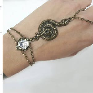 Bronze slave bracelet - snake chain ring bracelet with rhinestone customizable - gothic bracelet - elven chain bracelet - bracelet ring